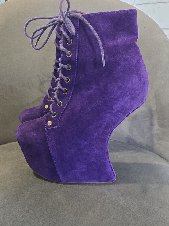 Jeffrey Campbell Shoes - Jeffrey Campbell Purple Suede Lace-Up Sculpted Platform Wedge Boots